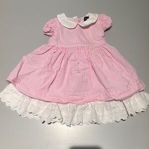 Ralph Lauren Pink Striped Baby Dress with White Collar